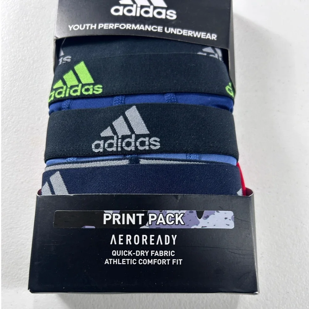 Adidas Youth Boxer Briefs 4‎ Pack Large Print Athletic Comfort Quick Dry NEW - Picture 3 of 8